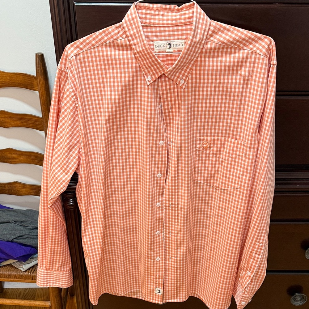 Duck Head Men's Orange Gingham Button Down Shirt